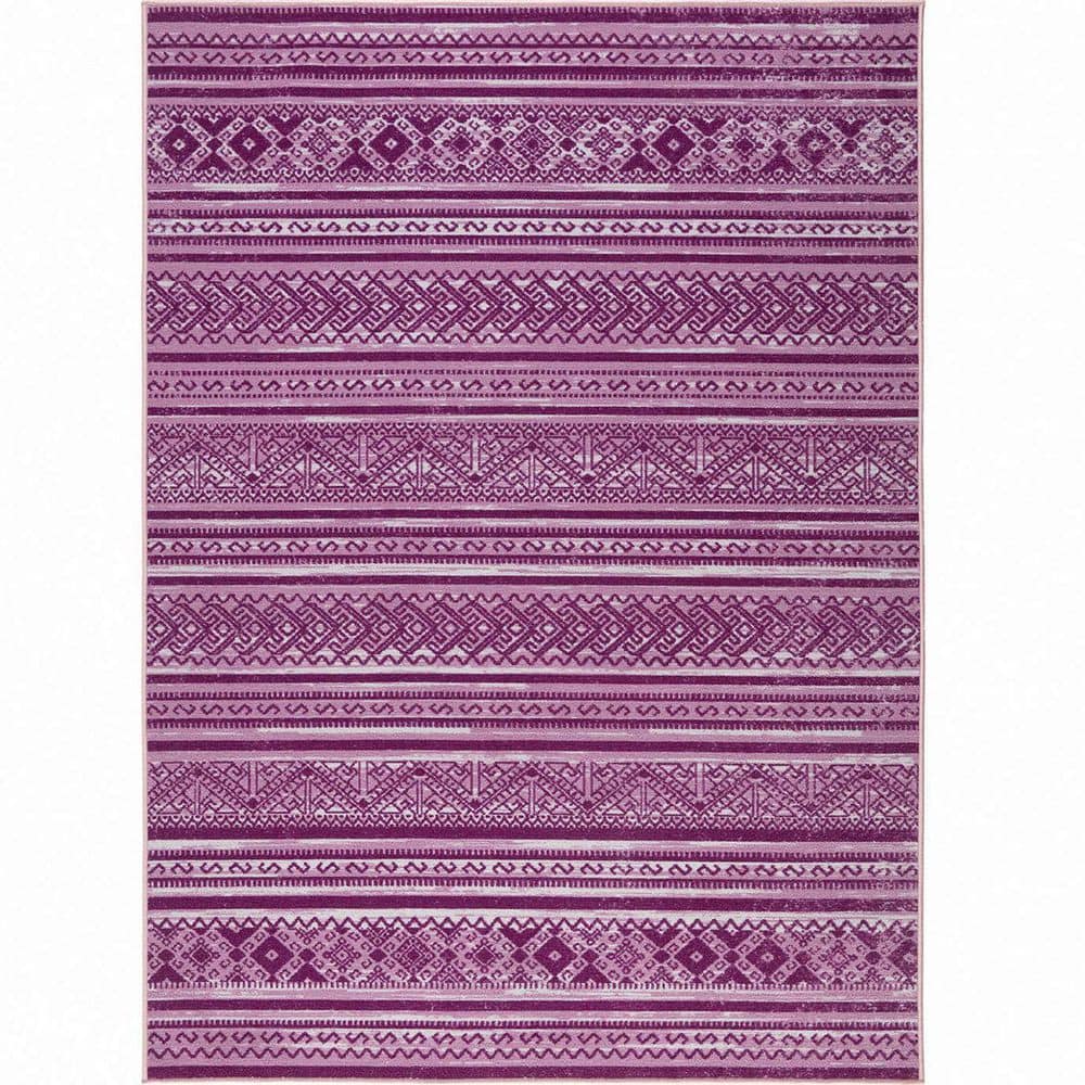 Purple Polypropylene 6 ft. 7 in. x 9 ft. Geometric Indoor Area Rug