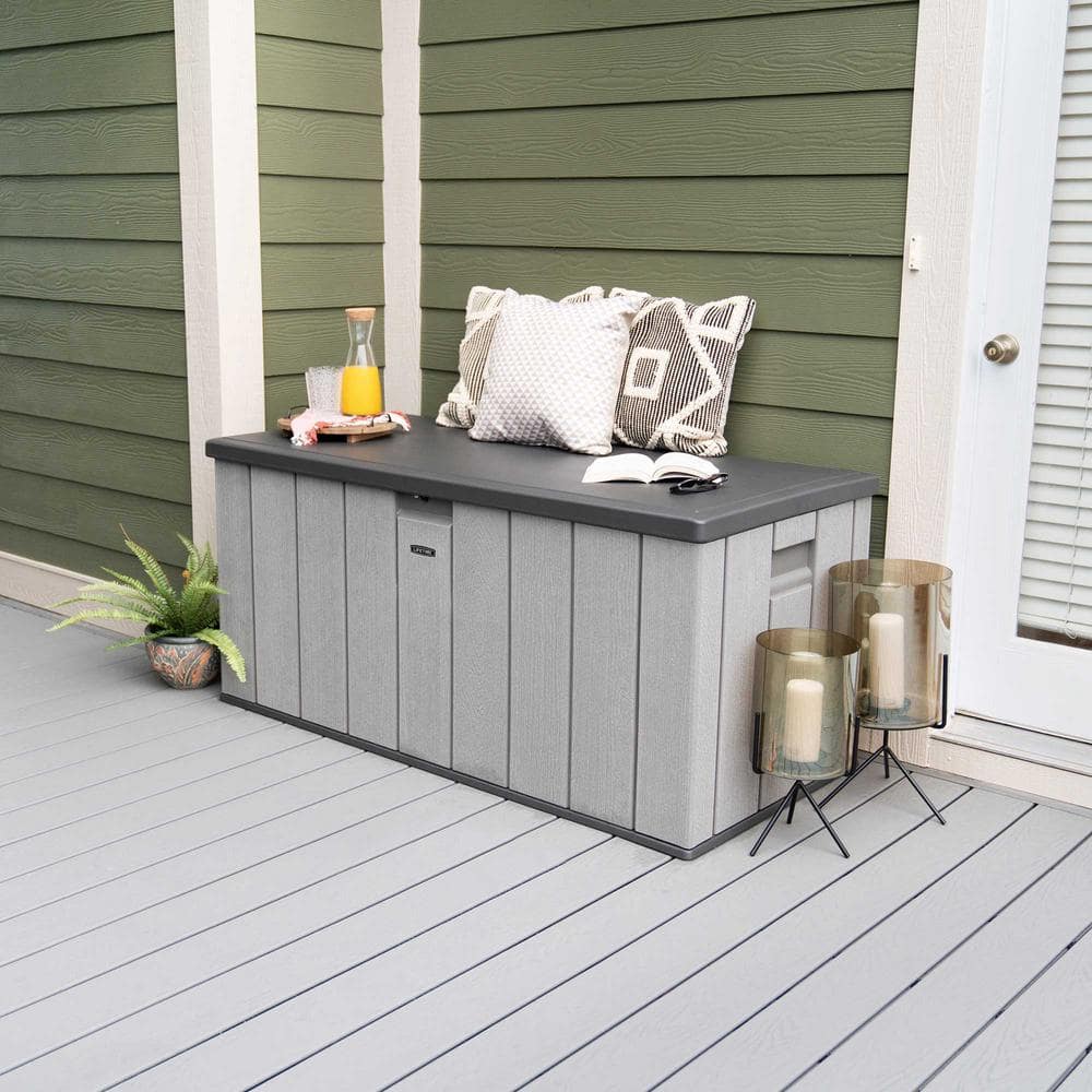 Gray Lockable Resin Deck Box and Bench 150 Gallon