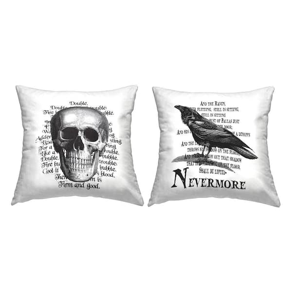 Stupell Industries Halloween Skull and Crow Poetry Black Print Polyester 18in. X 18in. Throw Pillow Set of 2