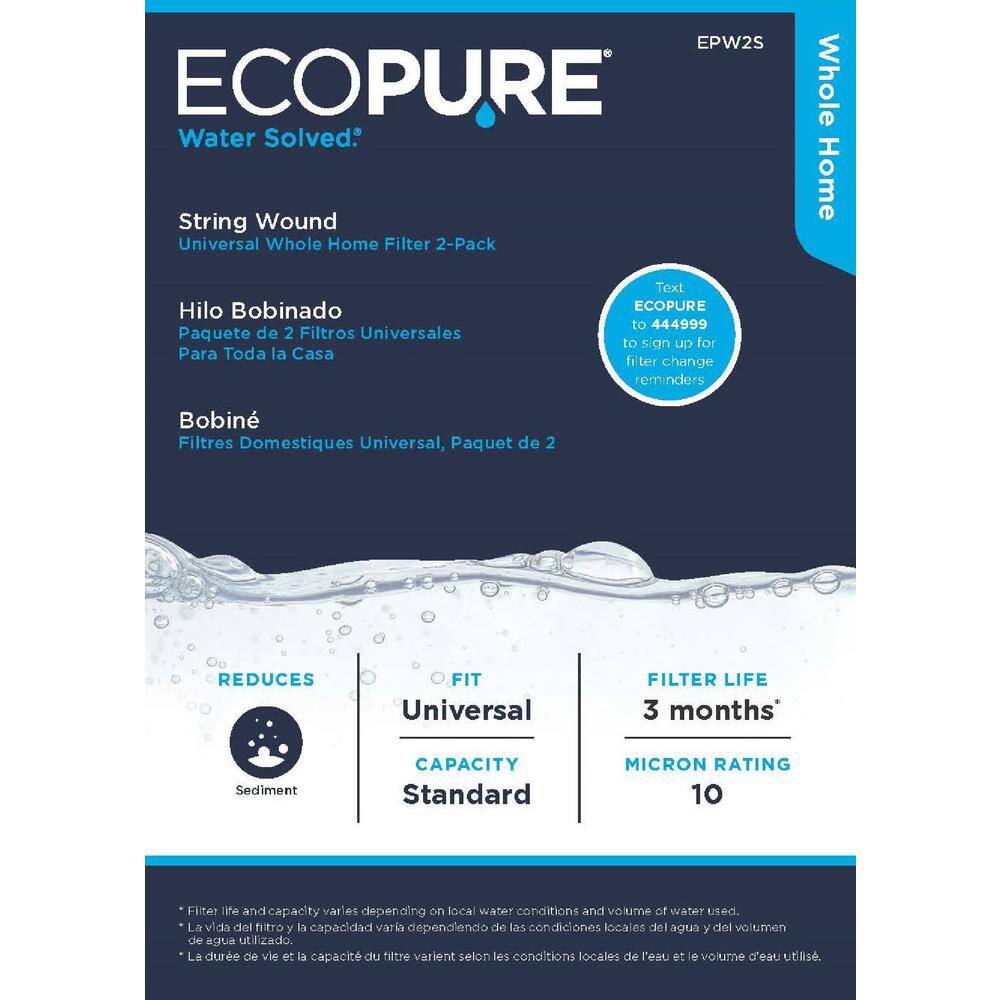 EcoPure 10 Micron Whole House Water Filter Replacement 2-Pack