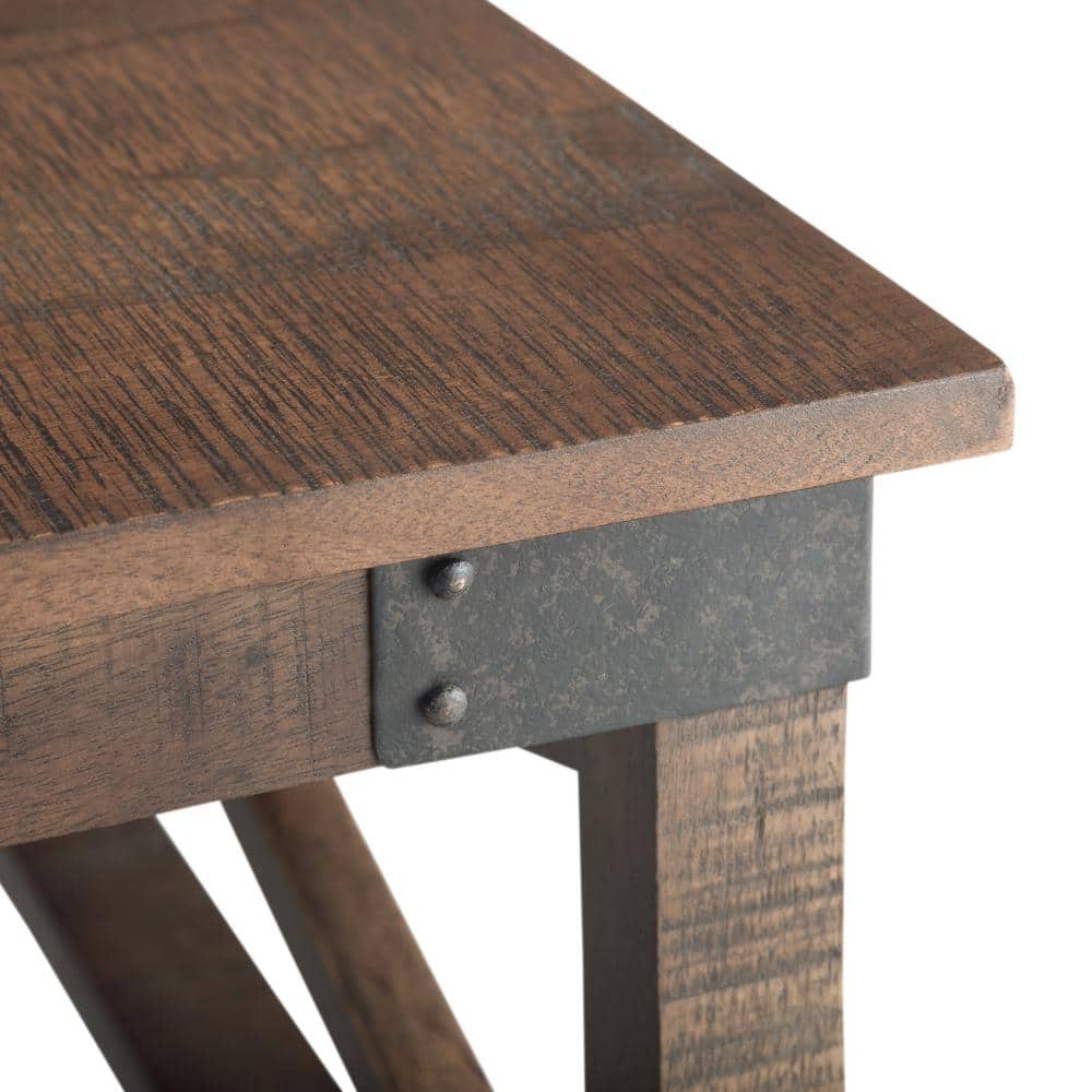 Harding Distressed Dark Brown Solid Mango Wood Square Coffee Table with Iron Wheels