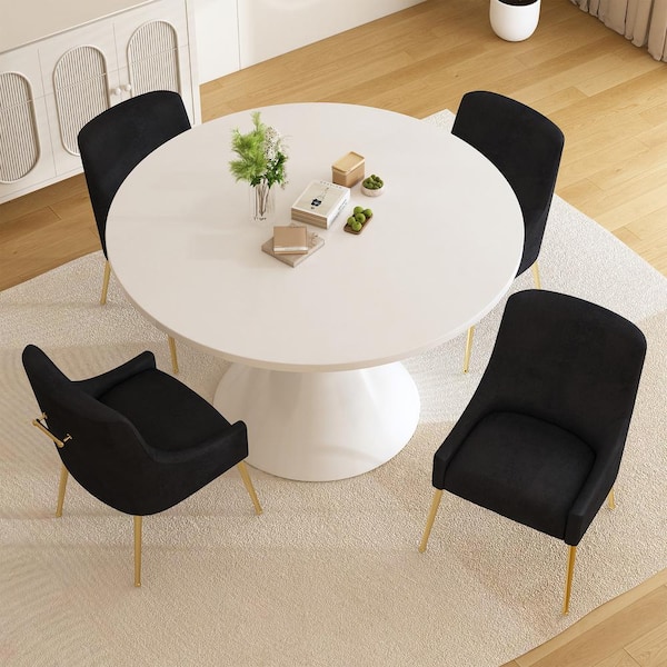 Boyel Living 5-Piece Round White MDF Top Table Set Seats 4 (4-Black Dining Chairs)