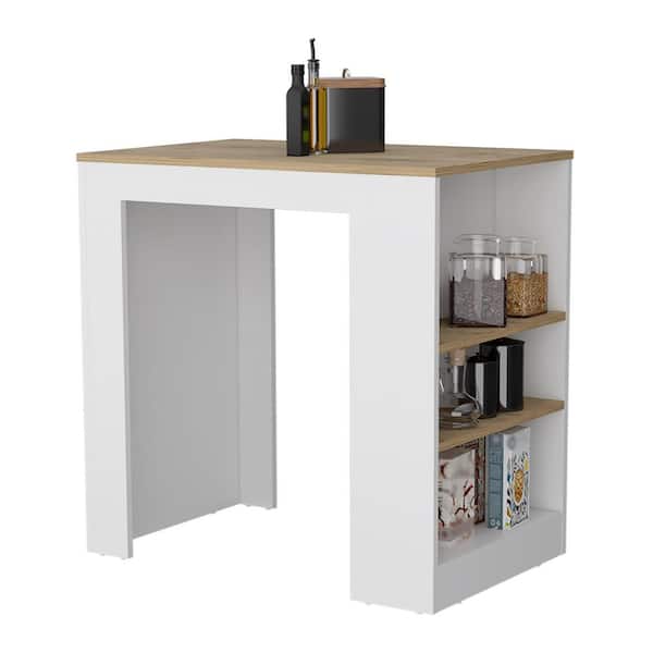 Multi-Colored Wood 36.2 in. Kitchen Island with 3-Side Shelves