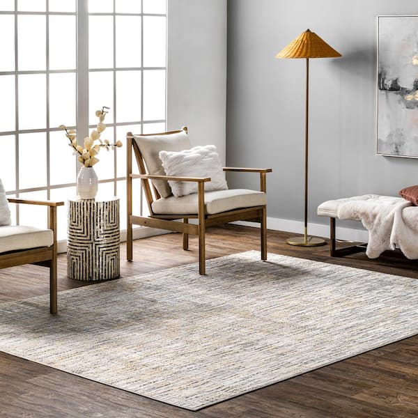 Emersyn Contemporary Textured Abstract Crosshatch Gold 4 ft. x 6 ft. Indoor Area Rug