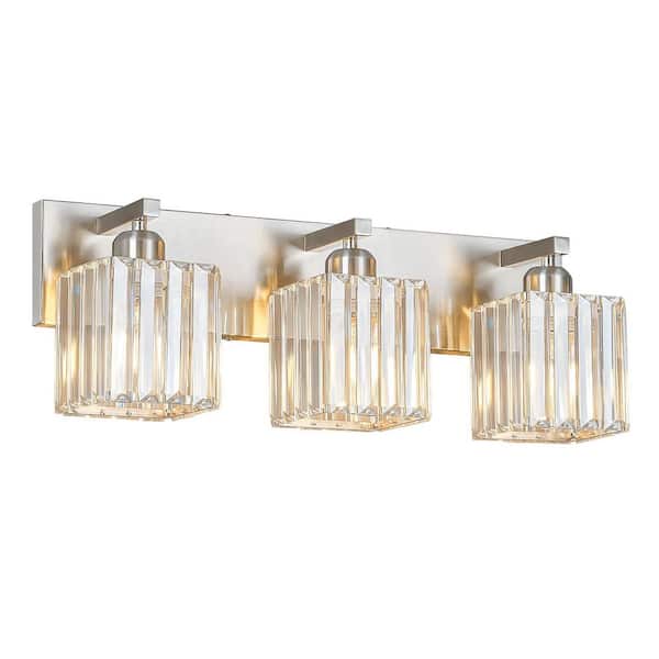 Home Lighting 20.47 in. 3-Light Sand Nickel Crystal Modern Bathroom Vanity Light Bathroom Wall Light Fixtures (JW-002)