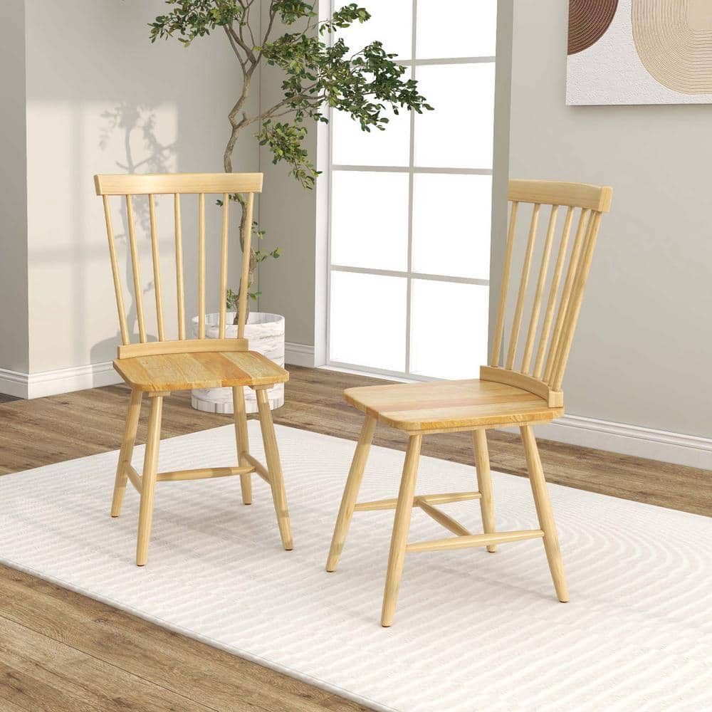 Costway Natural Windsor Dining Chairs Armless Spindle Back Solid