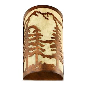 Rustic Pine1-Light Rustic Bronze Wall Sconce with Sunset Glass