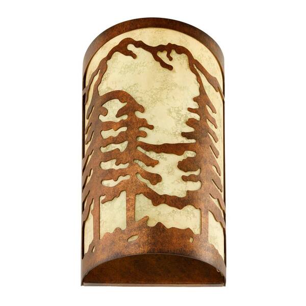 Hampton Bay Rustic Pine1-Light Rustic Bronze Wall Sconce with Sunset Glass