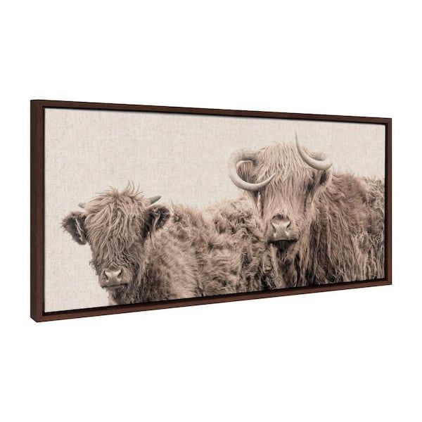Kate and Laurel Sylvie 2-Highland Cow Best Friends by The Creative Bunch Studio Framed Art Print 18 in. x 40 in.