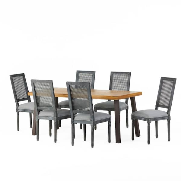Noble House Karlene 7-Piece Natural and Gray Wood Dining Set