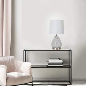 16 .5 in. Clear Crystal and Brushed Steel Table Lamp with White Fabric Drum Shade