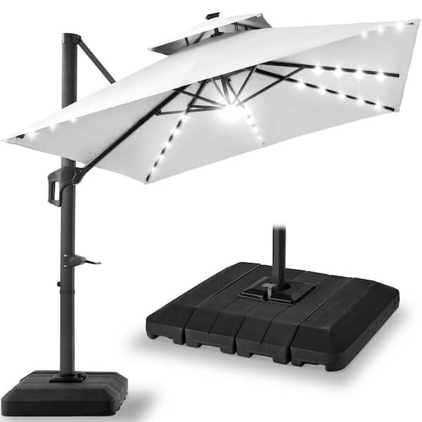 best offset patio umbrella with base Best Choice Products 10x10ft 2-Tier Square Outdoor Solar LED Cantilever Patio Umbrella w/ Base Included