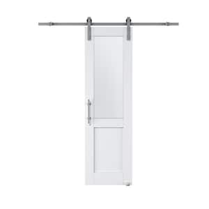 24 in. x 80 in. 1/2 Lite Tempered Frosted Glass White Finished MDF Sliding Barn Door with Hardware Kit Nickel Plated