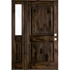 44 in. x 80 in. Knotty Alder Left-Hand/Inswing Clear Glass Black Stain Wood Prehung Front Door with Left Sidelite