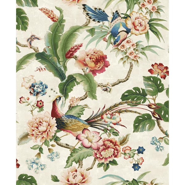 SURFACE STYLE Passerine Pavilion Gardenia Floral Vinyl Peel and Stick Wallpaper Roll (Covers 30.75 sq. ft.)