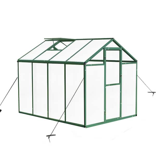 FIROMO 6 ft. x 8 ft. Outdoor Aluminum Large Walk-in Polycarbonate Greenhouse, with Drainage System, Ventilation Windows