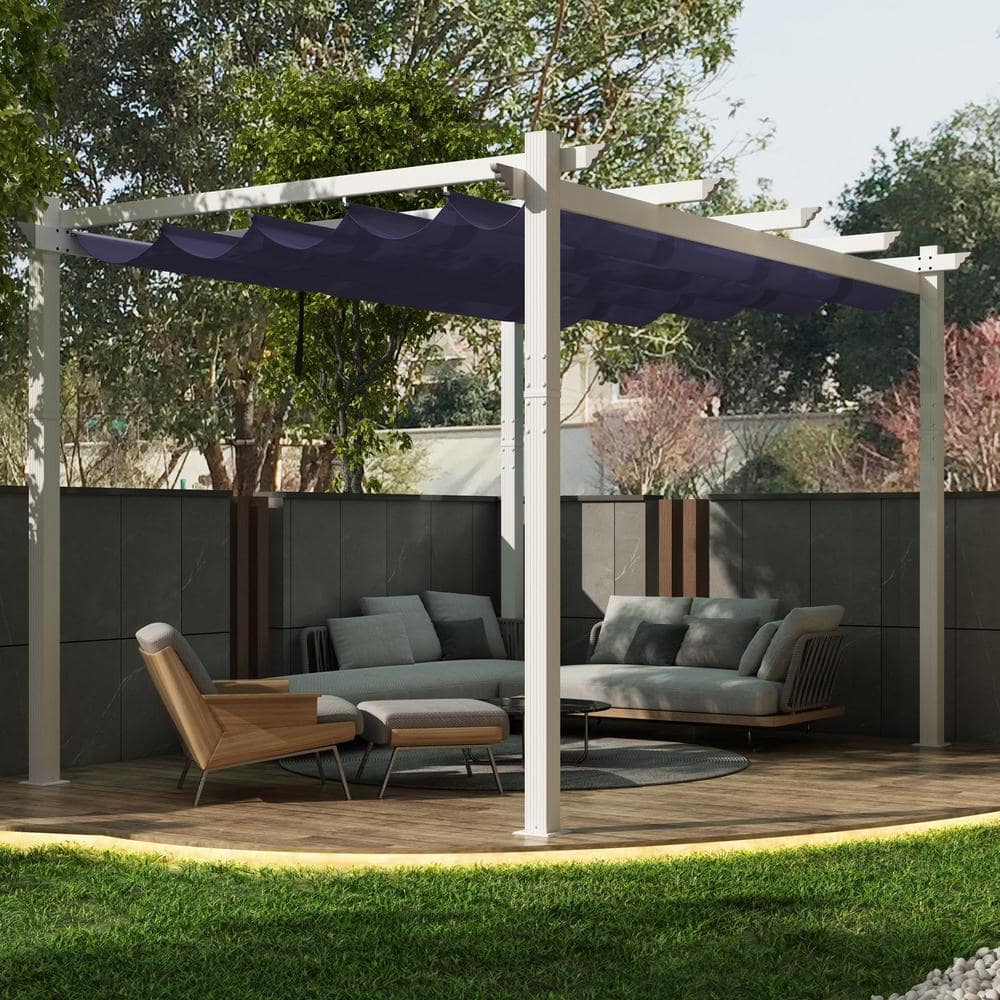 10 ft. W x 12 ft. D Modern White Aluminum Pergola with Navy Blue Adjustable Fade-Resistant Sun Shelter Canopy for Deck price history on PriceWatchPro