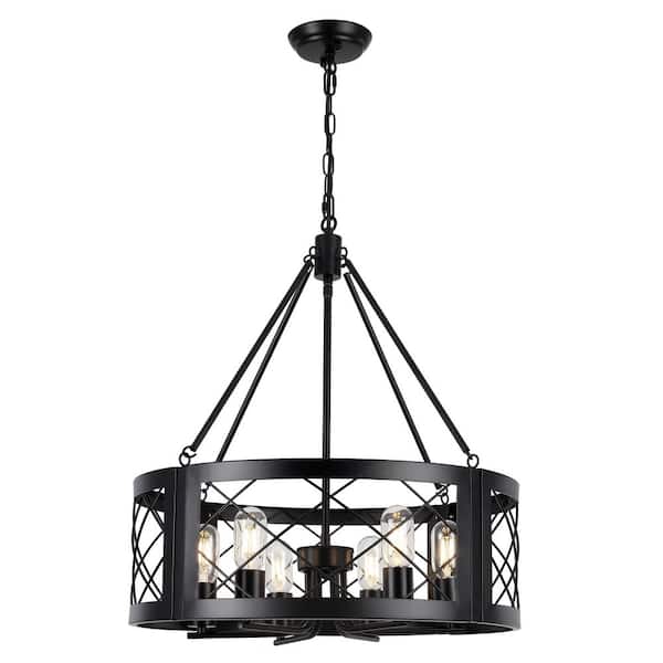 LWYTJO 6-Light 21.7 in. Matte Black Modern Farmhouse Drum Cage