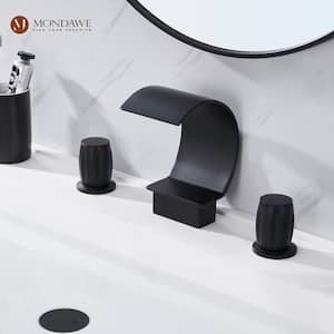 Luxury C Arc Waterfall Spout 2-Handle 8 in. Widespread Bathroom Sink Faucet With Pop-up Drain in Matte Black