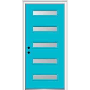 32 in. x 80 in. Davina Right-Hand Inswing 5-Lite Frosted Glass Painted Steel Prehung Front Door on 4-9/16 in. Frame
