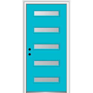 32 in. x 80 in. Davina Right-Hand Inswing 5-Lite Frosted Glass Painted Steel Prehung Front Door on 6-9/16 in. Frame