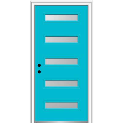 36 in. x 80 in. Davina Right-Hand Inswing 5-Lite Frosted Glass Painted Steel Prehung Front Door on 4-9/16 in. Frame