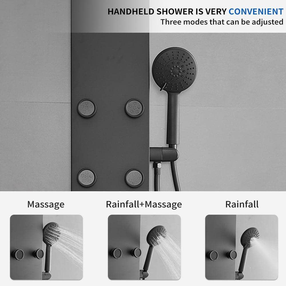 Matte Black 60.55'' Shower Panel with Adjustable Head and Jets