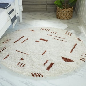 Rupa White/Rust 5 ft. 3 in. x 5 ft. 3 in. Tribal Round Rug