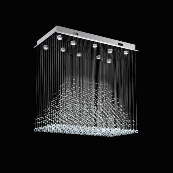 40 in. 10-Light Silver Modern Pyramid Raindrop Crystal Chandelier for Dining Room