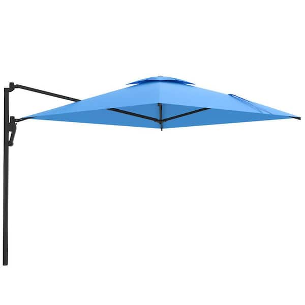 10 ft. Metal Cantilever Large Wall Mounted Patio Umbrella in Blue