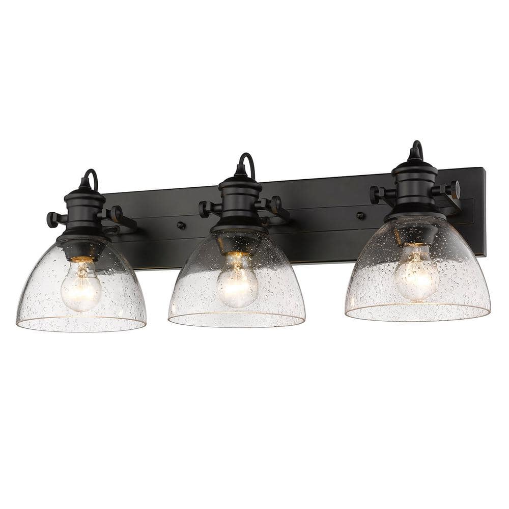 Transitional Matte Black 3-Light Semi-Flush with Seeded Glass