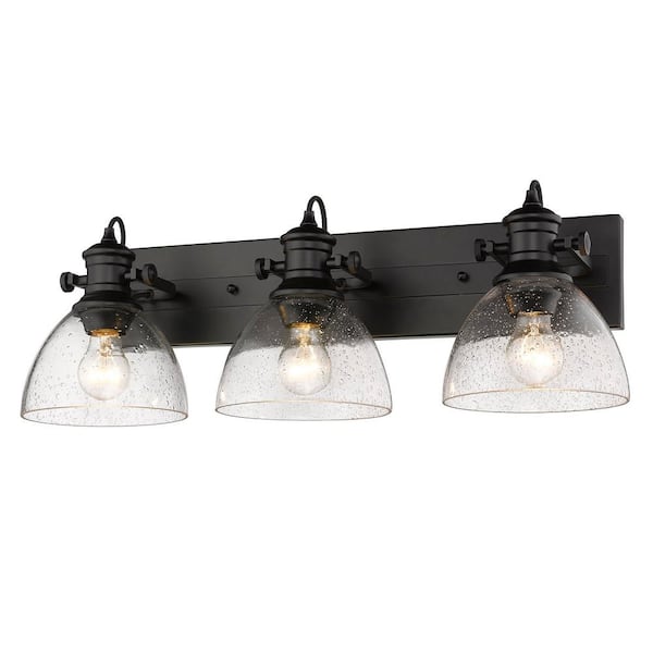 Golden Lighting Hines 7 In Black With, Hines 3 Light Bath Vanity Black With Seeded Glass