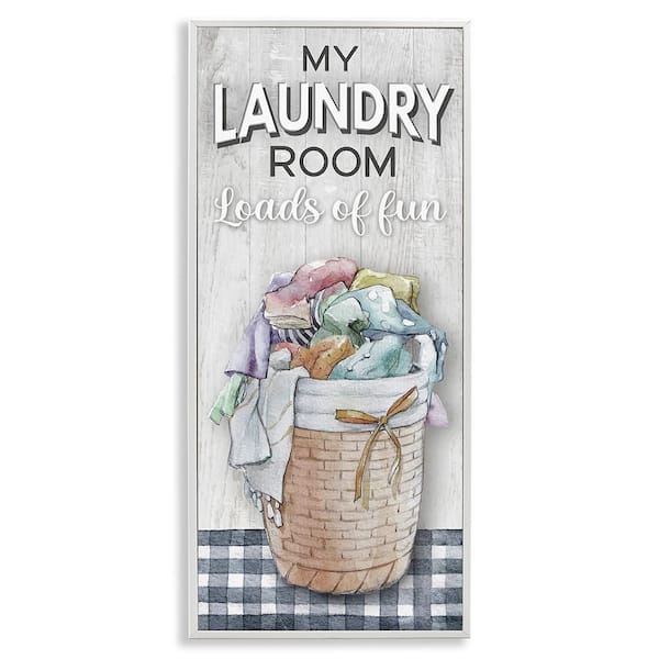 Laundry Room with Plaid by Conrad Knutsen 1 Piece White Framed Typography Giclee Art Print 30 in. x 13 in.