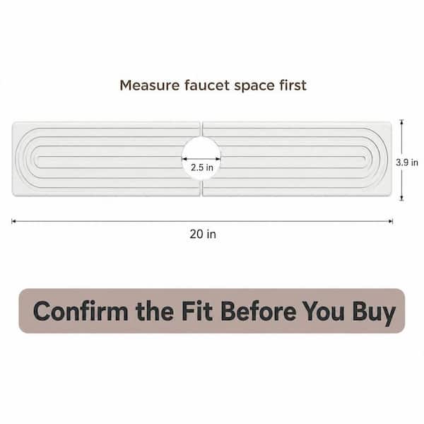White Faucet Mat for Kitchen Sink, 0.3 in. H x 23.6 in. W x 3.9 in. D Quick Drying Splash Guard