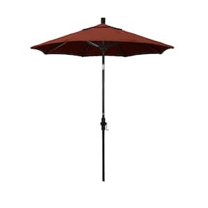 7.5 ft. Matted Black Aluminum Market Patio Umbrella Fiberglass Ribs and Collar Tilt in Henna Sunbrella