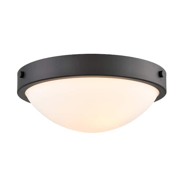 CLAXY 13.39 in. 2-Light Black Flush Mount with Frosted Glass Shade and No Light Bulb Type Included (1-Pack)