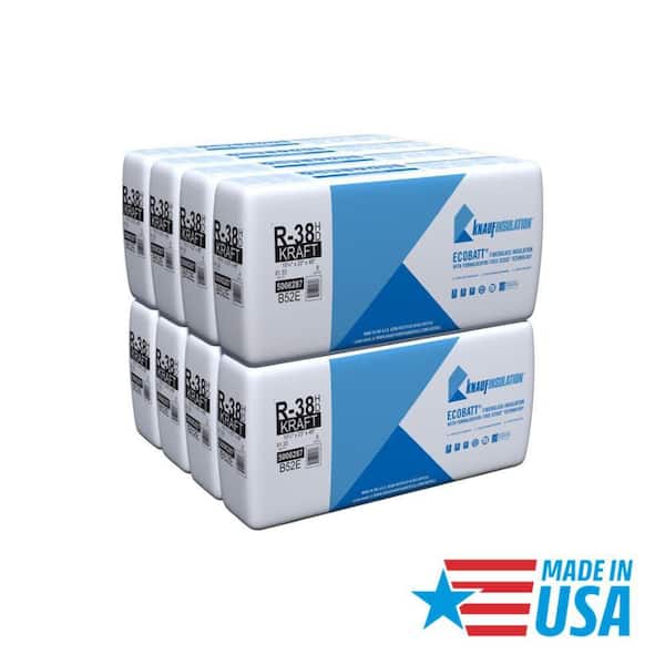 R38 Kraft Faced 23 in. x 48 in. Precut Fiberglass Insulation Batts, Cathedral Ceiling - Sound-Reducing USA Made (8-Bags)