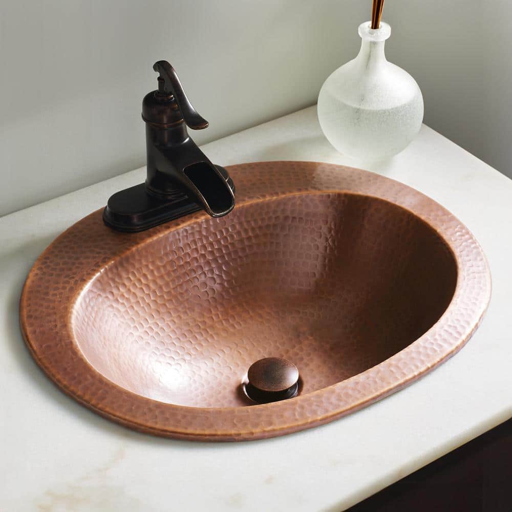 Seville Antique Copper 20" Oval Drop-In Bathroom Sink with Care Kit