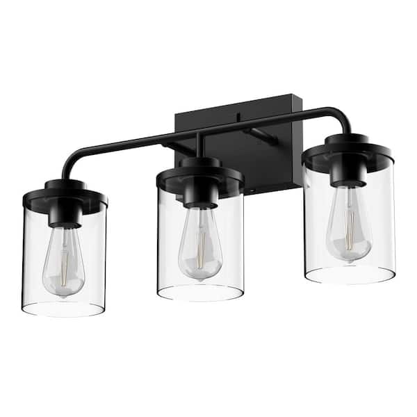 Emerson 21 in. 3-Light Matte Black Vanity Light with Motion Nightlight