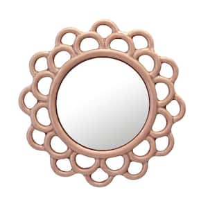 9 in. x 9 in. Decorative Round Pink Dusty Rose Cutout Ceramic Wall Hanging Mirror