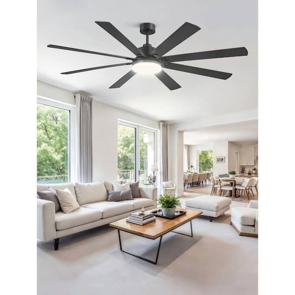 72 in. Large Indoor/Outdoor Black Modern Ceiling Fan with Lights and Remote for Living Room Reversible Quiet DC Motor