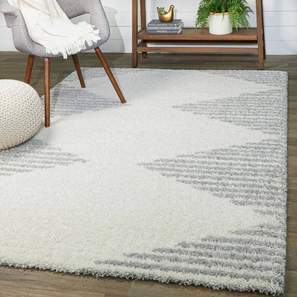 Luxurious Reversible Stripe Shag Rug 8' x 10' White/Grey