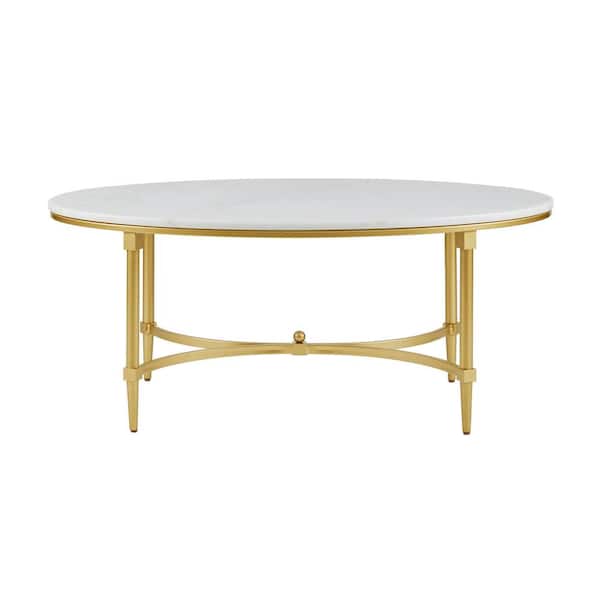 MADISON PARK Signature Bordeaux 40.5 in. White/Gold Oval Marble Coffee Table