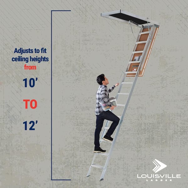 Energy Efficient 10 ft.- 12 ft., 22.5 in. x 63 in. Insulated Aluminum Attic Ladder with 375 lbs. Type IAA Load Capacity