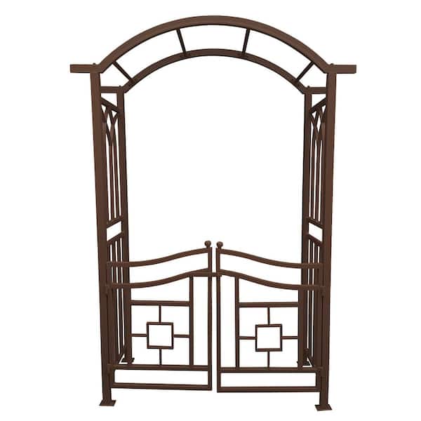 Brown Aluminum Garden Arbor Arch with Gate