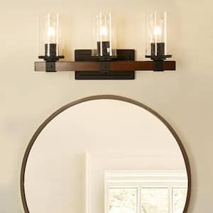 22.06 in. 3 Light Black Vanity Light with seeded Glass Shade