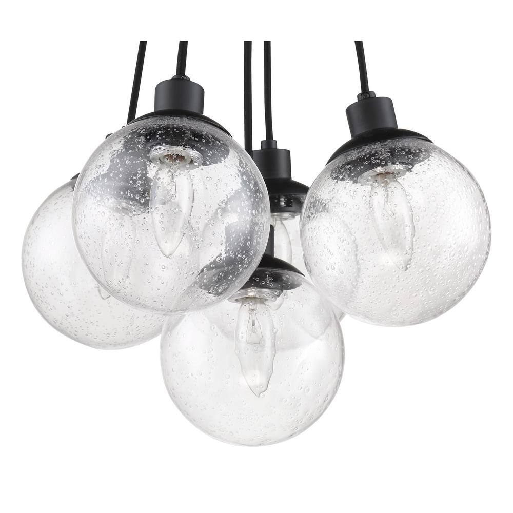 Flat Black Globe Cluster Pendant Light with Clear Glass Shades