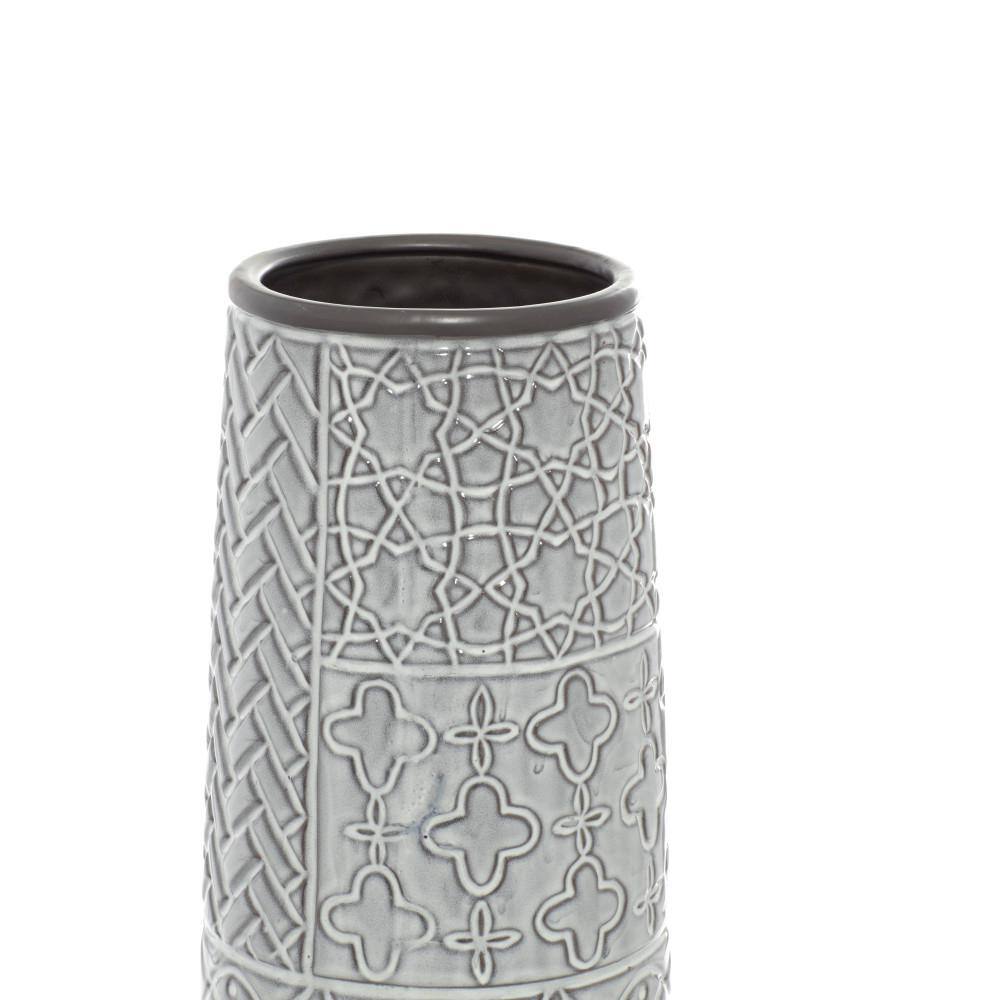 Gray Ceramic Eclectic Decorative Floor Vase with Patterns, 22"