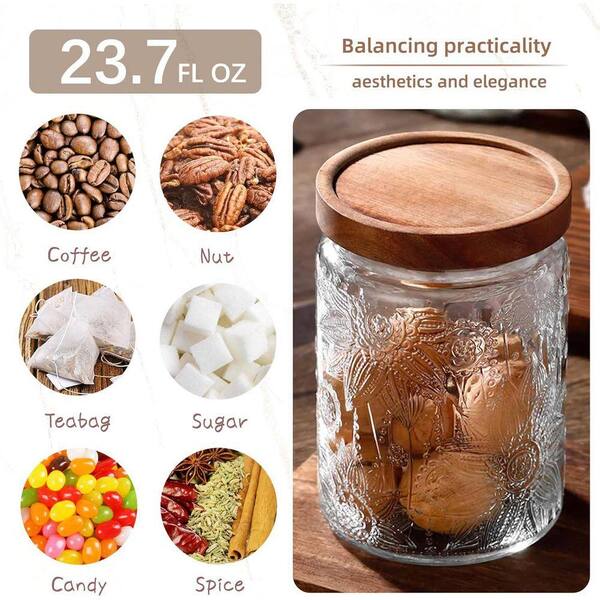 Lynzavix 1-Piece Airtight Decorative Vintage Glass Jar with Wooden