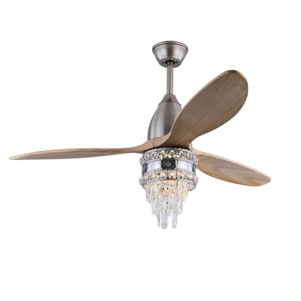 52 in. Indoor Silver and Brown Modern Crystal 6-Speed Ceiling Fan with 3-Color Integrated LED, Reversible Motor Remote